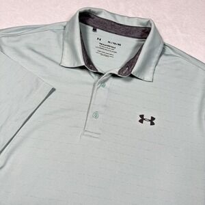 Under Armour Playoff Polo Shirt Mens XL Green Stripe Golf Performance Loose